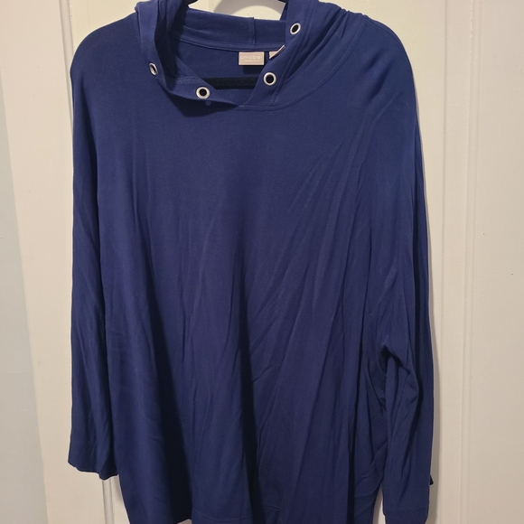 Chico's Tops - Chico's Zenergy Blue Knit Hooded Blouse Rivet Front Neckline Sz 3 or 16/18